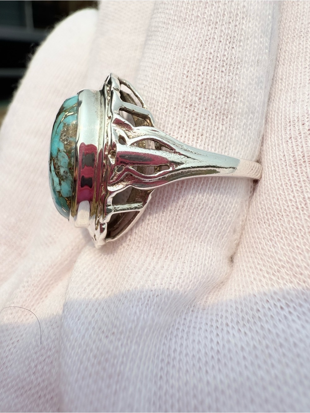 Sterling Silver Turquoise Statement Ring - Blue Turquoise - Picture 5 of 16